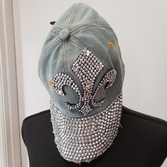 Denim - Womens New Blinged out Fleur De Lis Fitted Cap